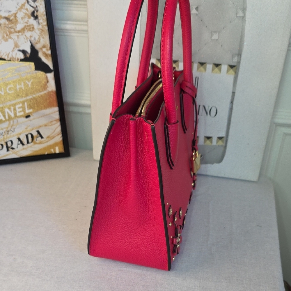 Michael Kors Floral Applique Leather Satchel Bag - Picture 10 of 10